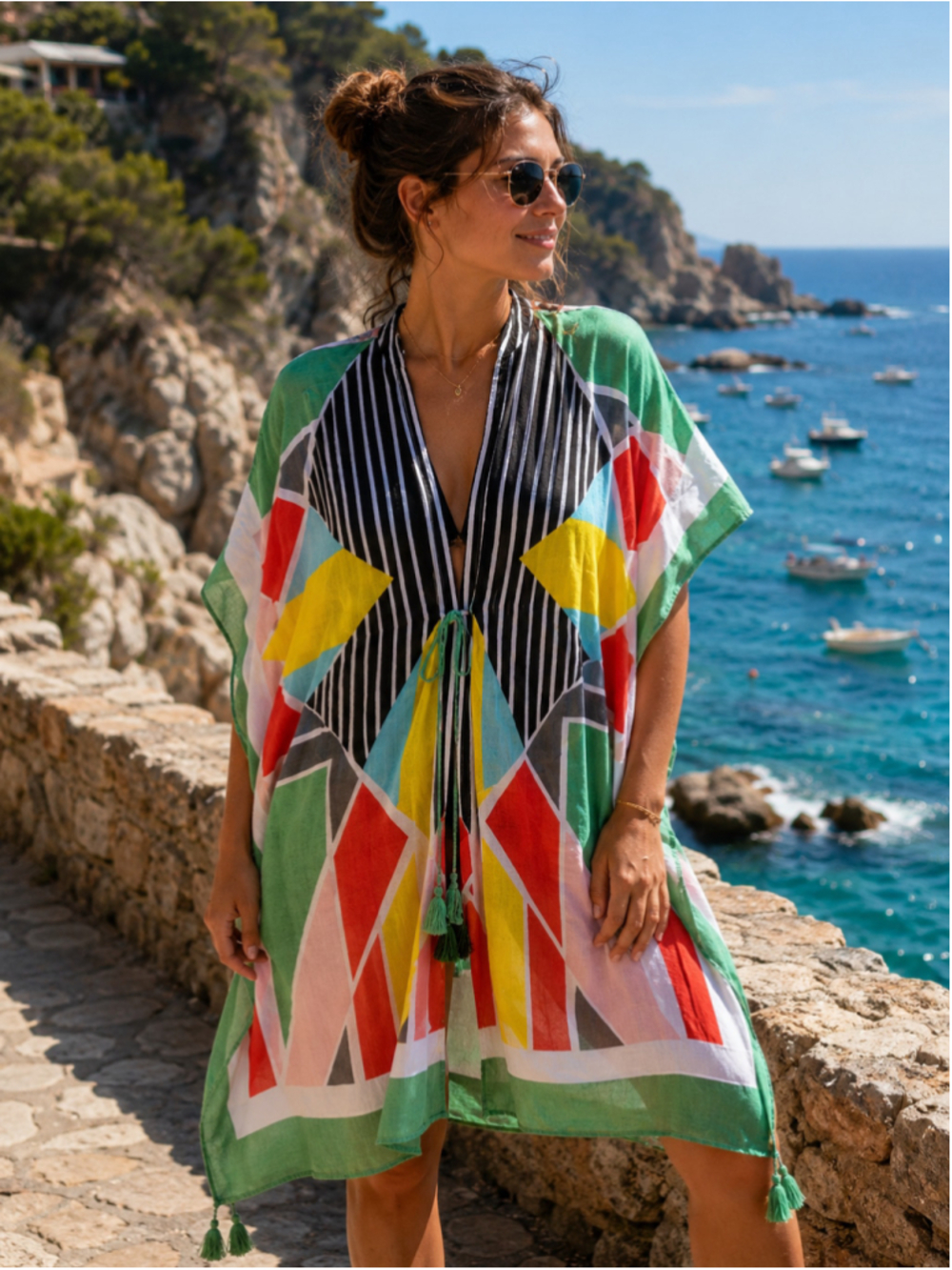 Women's Do Everything In Love Geometric Swim Coverup S Green Multi-color